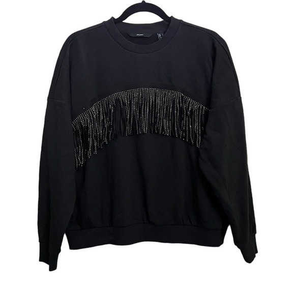 Vero Moda Sweaters - VERO MODA NWT Kaidyn Rhinestone Fringe Pullover Sweatshirt Sweater Black